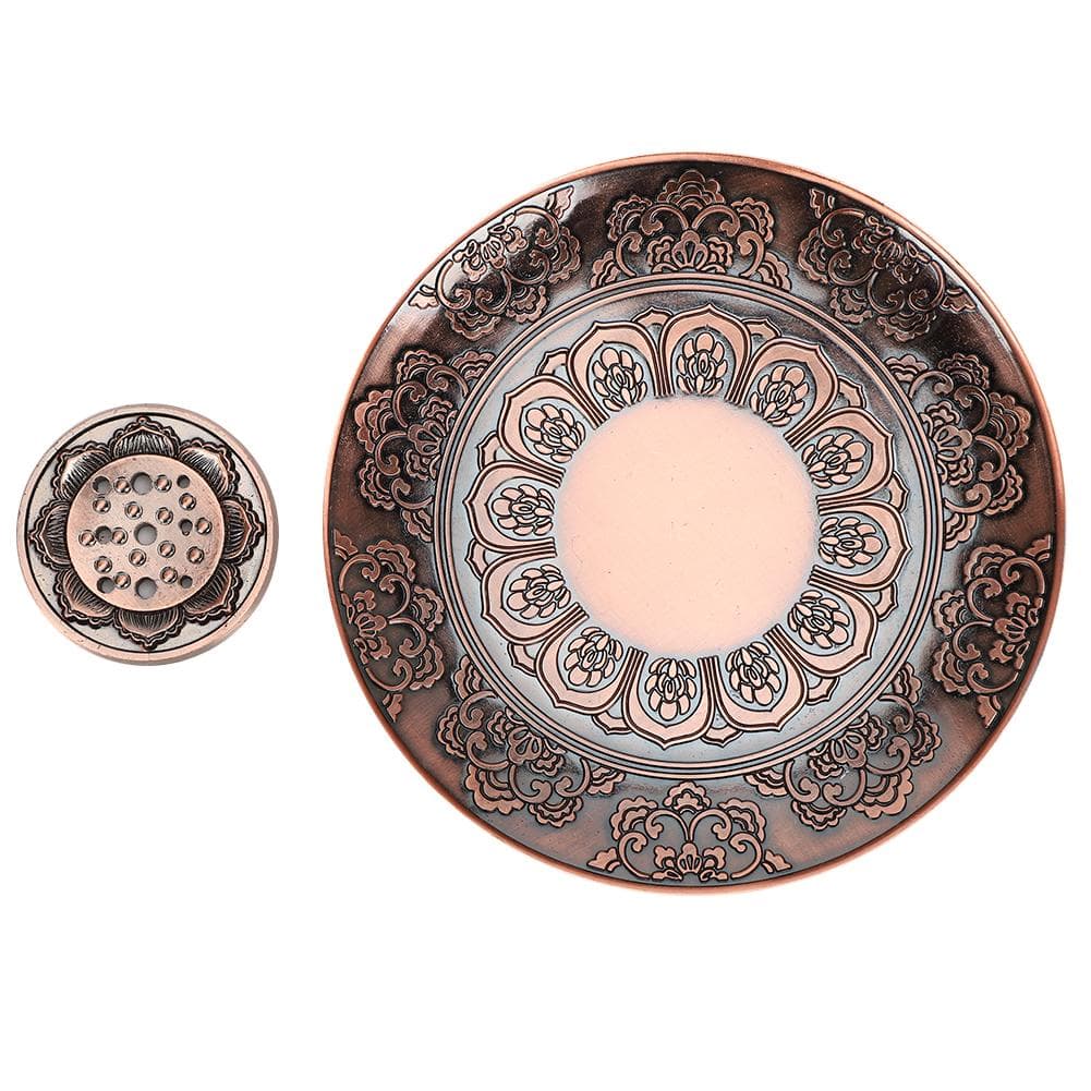 Home Alloy Incense Burner Ash Catcher Flower Statue Censer Plate with 9 Holes Stick Incense Holder