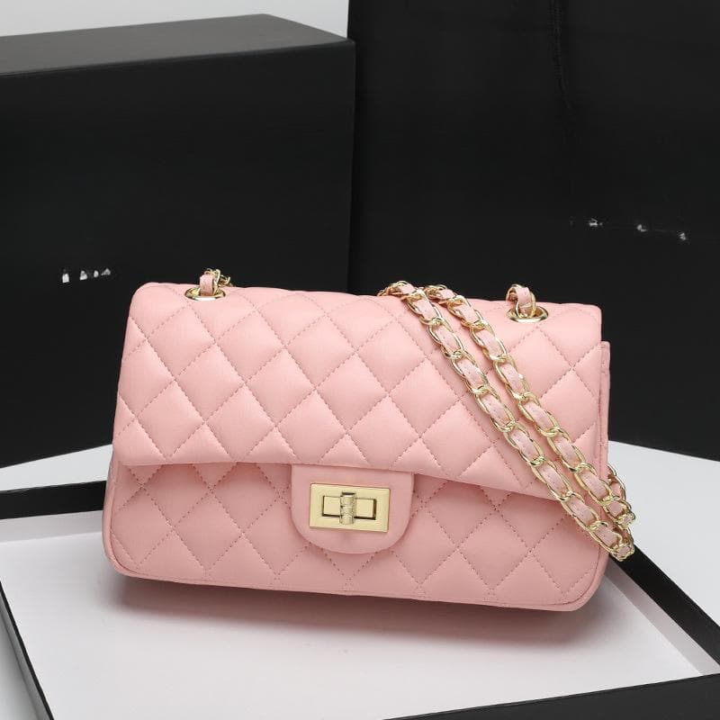 Small Fragrance Style Diamond Chain Bag High-end Women's Bag Versatile Leather One-shoulder Crossbody Bag pink
