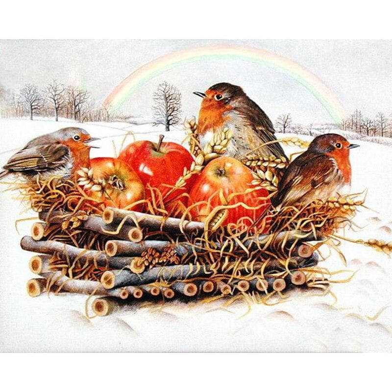 Full Round Drill 5D DIY Diamond Painting Apple Bird 3D Diamond Embroidery Cross Stitch 20X30CM