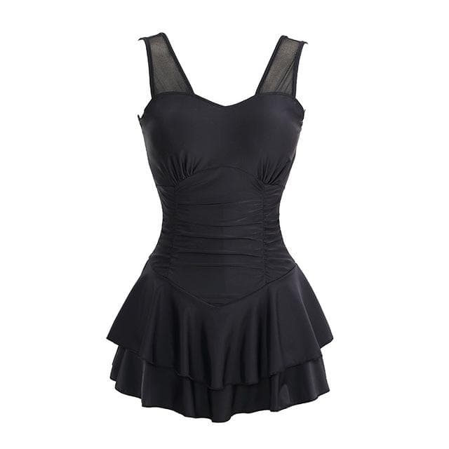 Swimsuit One-piece Swim Suit Simple Backless Belly Covering Swimwear Beach Bathing Skirt Woman with Steel Holders M (48-55kg) black