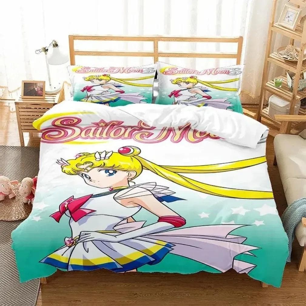 Anime S-Sailor & M-Moon Bedding Set,Duvet Cover Comforter Bed Set Quilt Cover Pillowcase,King Queen Twin Size Boys Girls Adults EU Single 135x200cm