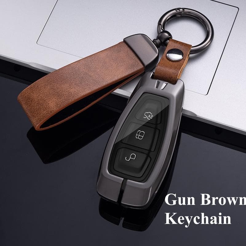 Alloy Zinc Car Key Case Cover For Ford Fiesta Focus Mondeo Ecosport Kuga Fob Remote Key Case Protector Accessories Holder Shell Keychain brown
