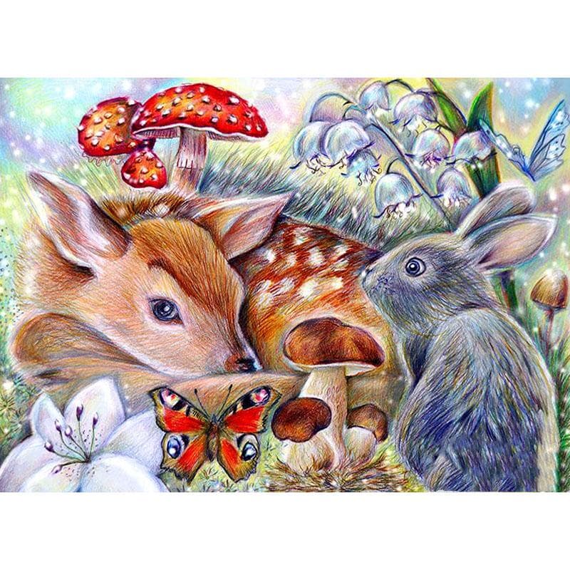 5D DIY Round Diamond Painting Rabbit and Mushroom Cartoon Deer Diamond Embroidery Cross Stitch 20X30CM