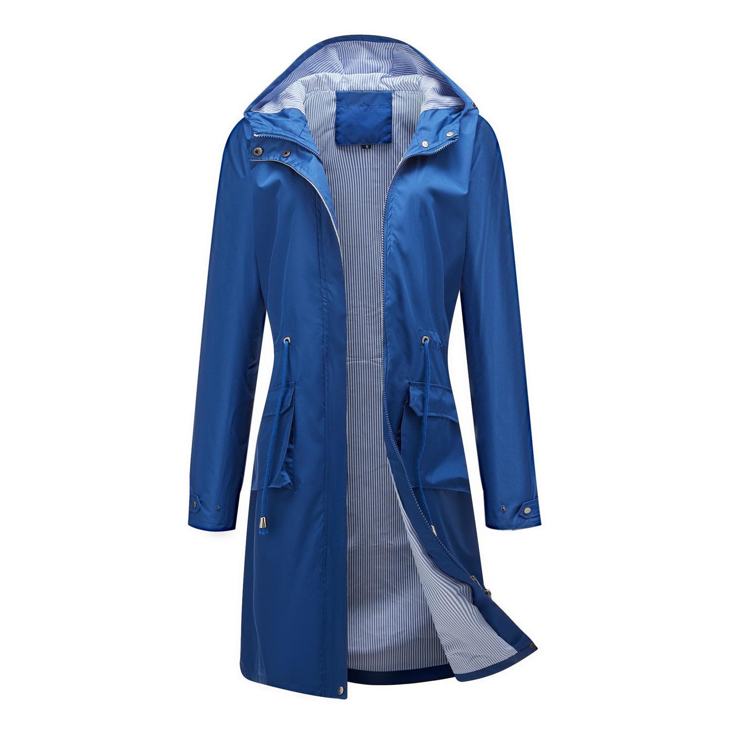 Long Casual Trench Coat Women's Anti-splashing Hooded Solid Color Top Striped Lining Straight Jacket XXXL