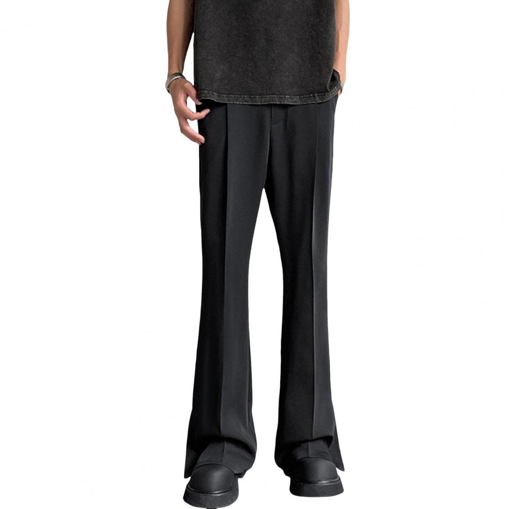 Men Suit Pants Straight Wide Leg Loose Mid Waist Pockets Deeep Crotch Button Zipper Closure Loose Formal Business Style Office W M black
