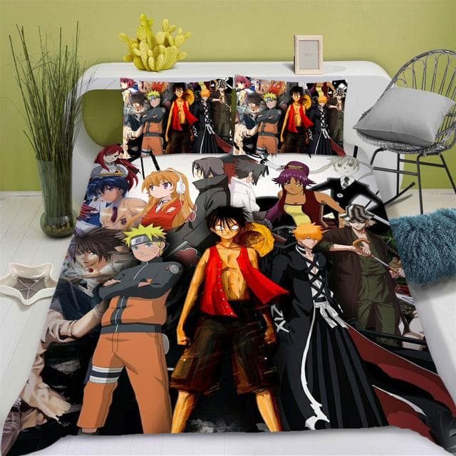 One-Piece Anime Duvet Cover Set Comforter Printed Nika Luffy Gear Cartoon Twin Size Bedding Sets Gifts 3-pieces Set Home Decor US King259x229cm