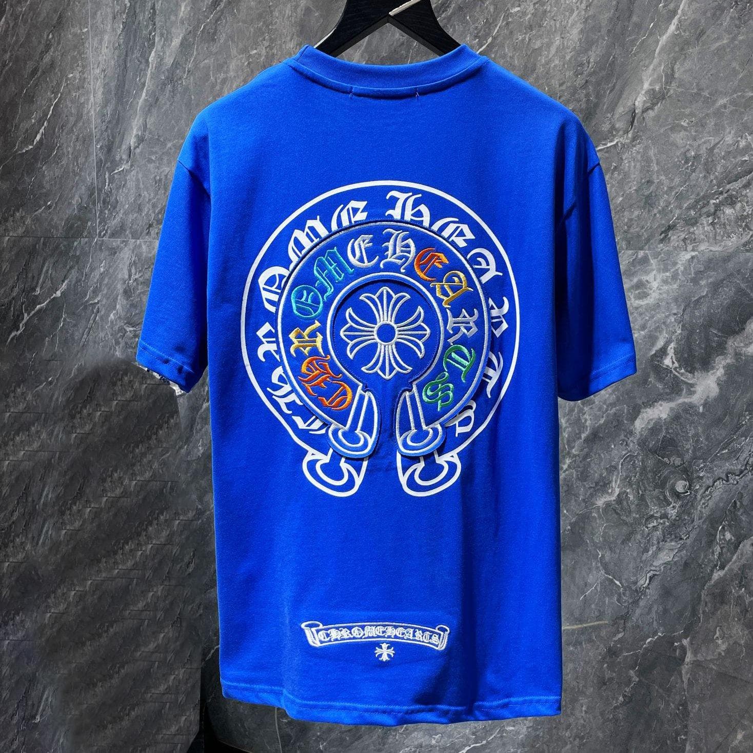 8719 CHROME HEARTS 2026 Summer New High Quality Cotton Round Neck Loose Large Size Men's and Women's T-shirt Couple T-shirt M blue