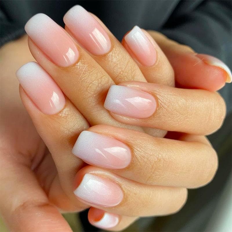 24 Pieces Nail Piece White French Smudge Nail Piece Finished Removable Wearable Nail Press on Nails