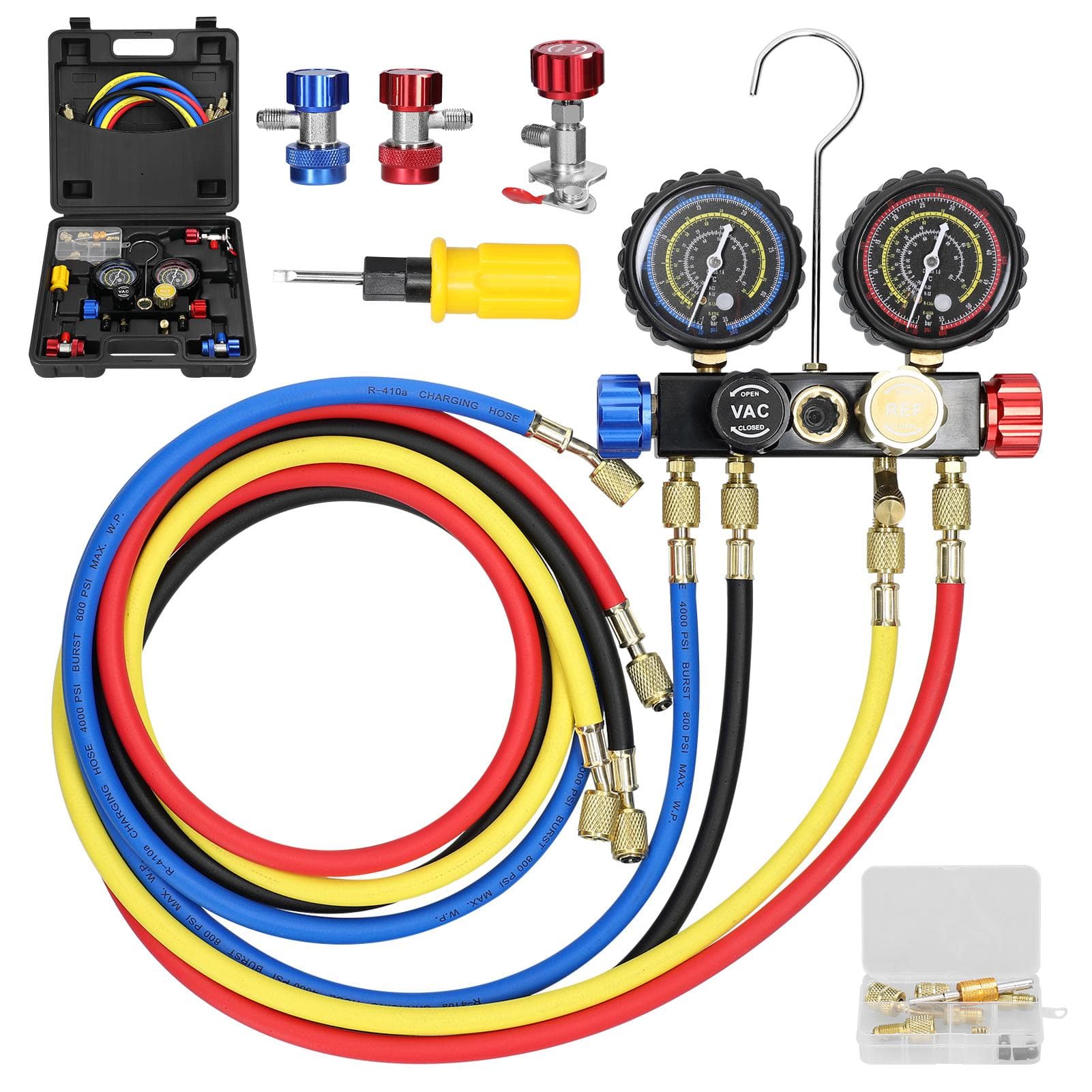 Manifold Gauge Set Air Conditioning Refrigerant Charging Tool 4-Way Dual-Value Pressure Gauge with multicolour