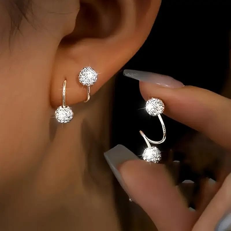 1 Pair Luxury Spiral Rod Ball Earrings, Stainless Steel, Versatile Daily Wear & Gift Jewelry, with Rhinestone Inlay for All-Season Fashion Accessory silver