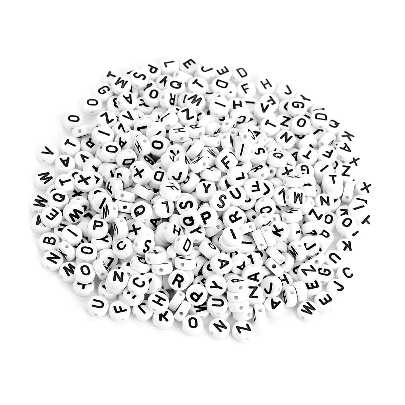 500Pcs Round Acrylic Single Letter Beads A-Z White Beads DIY Bracelet Necklace Accessories