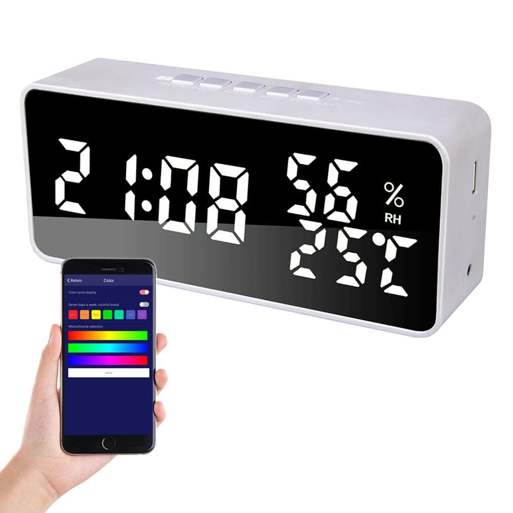 Alarm Clock for Bedroom 5 Alarms LED Display Mirror Desk Clock with Snooze Coundown 12/24H Mode white