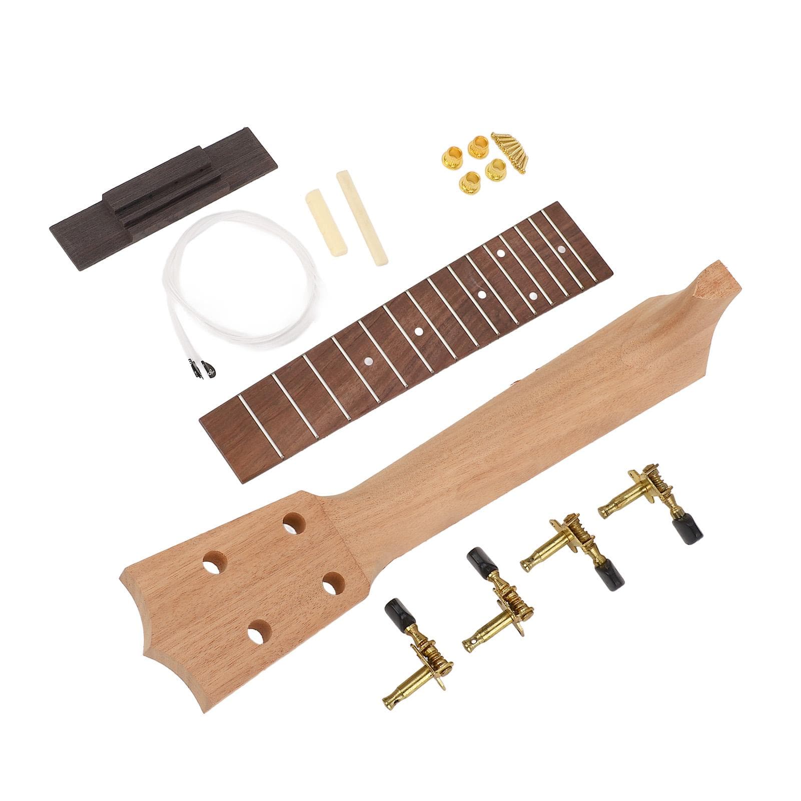 Make Your Own Ukulele Kit Guitar Neck String Knob Bridge Wooden 21in Unfinished Ukulele Parts