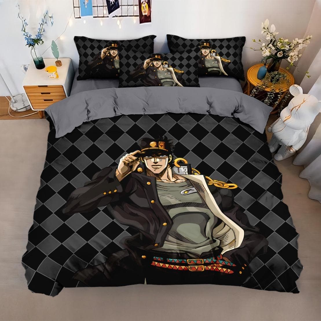 Anime JoJo Bizarre Bedding Set,Adventure Jotaro Kujo Bedding Set,JoJo Duvet Cover Pillowcase Bed Kids Adult 135x200cm 2pcs