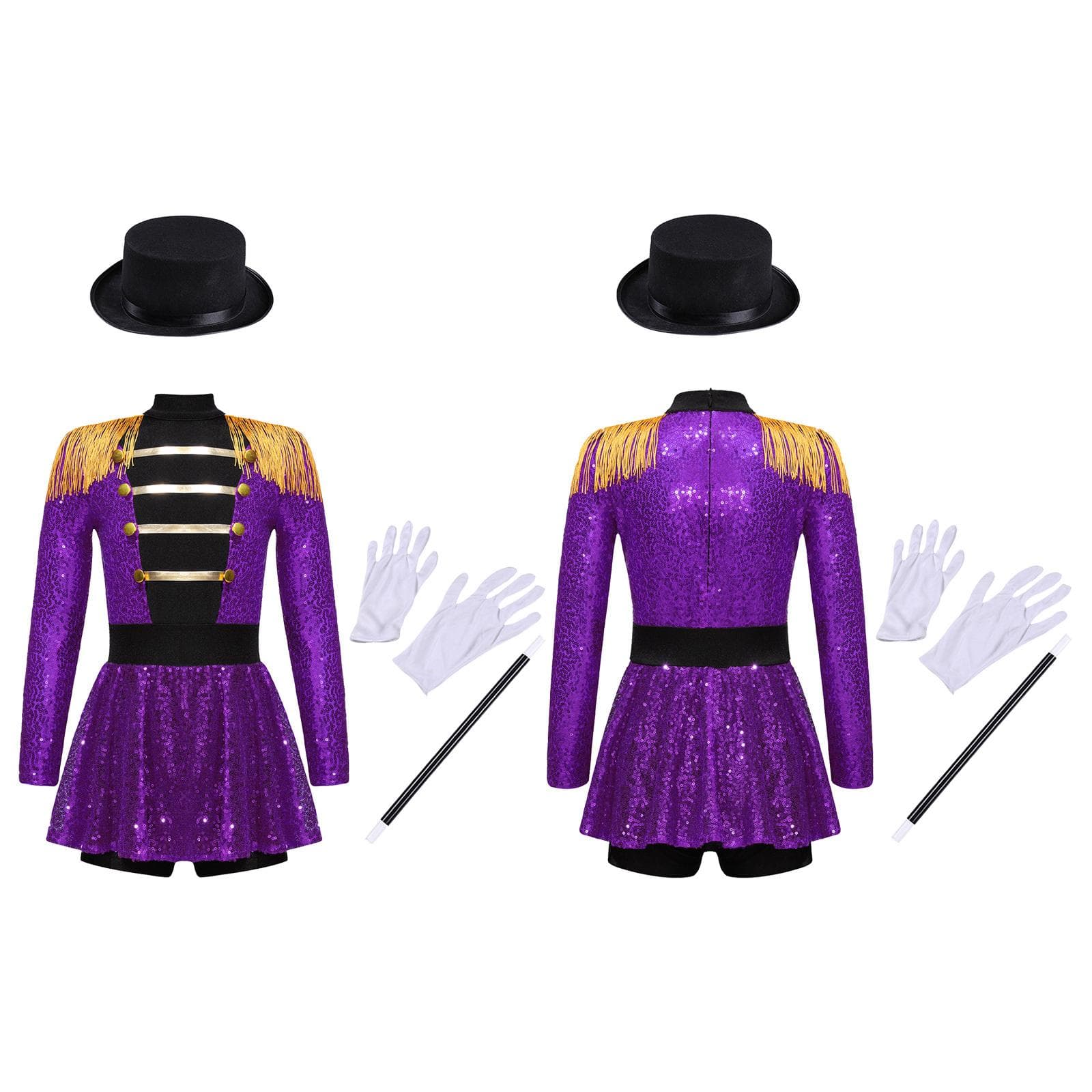 Kids Girls Halloween Party Circus Ringmaster Costume Shiny Sequined Tassel Lion Tamer Leotard Dress Dancewear 13-14 Years purple