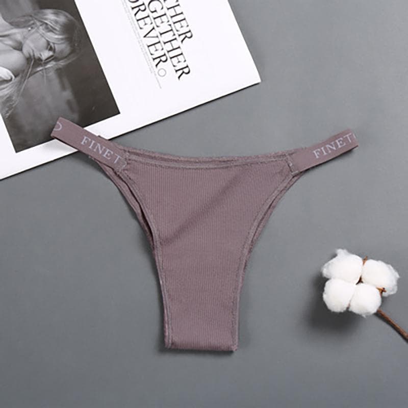 FINETOO Women's Thong High Waist Panties High Slit Cotton Underwear Threaded Cotton Letter Belt Briefs L khaki