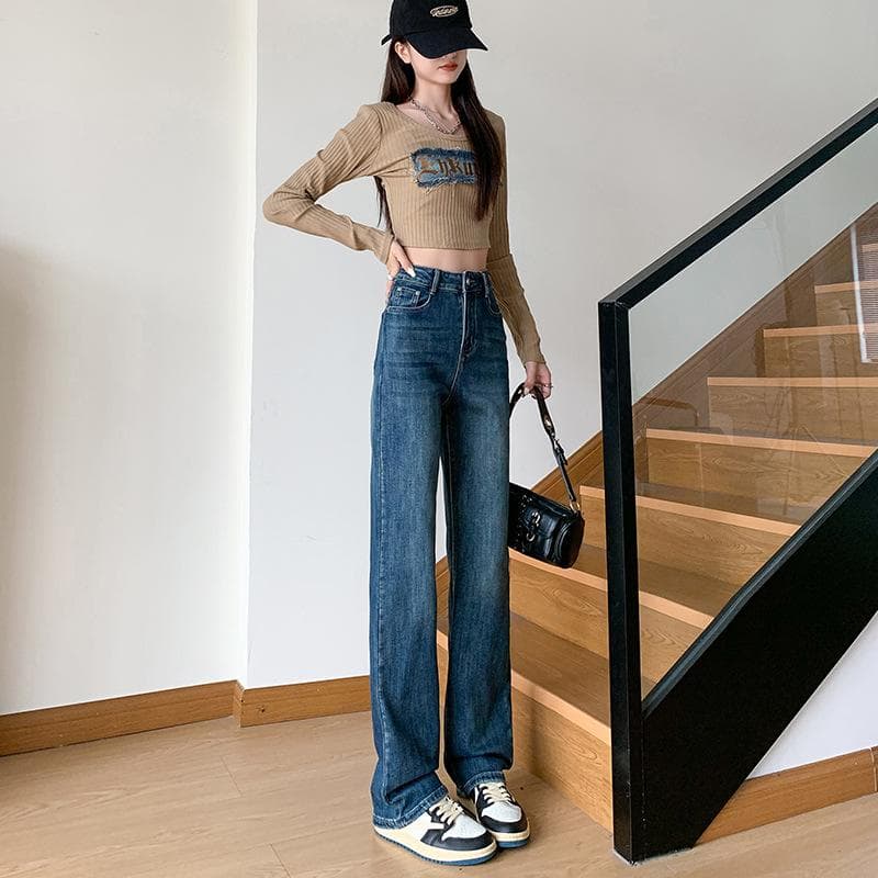Jeans Women's Spring and Autumn Slim High Waist Straight Trousers Women's Spring and Autumn Wide-leg Trousers Women's Spring XXL