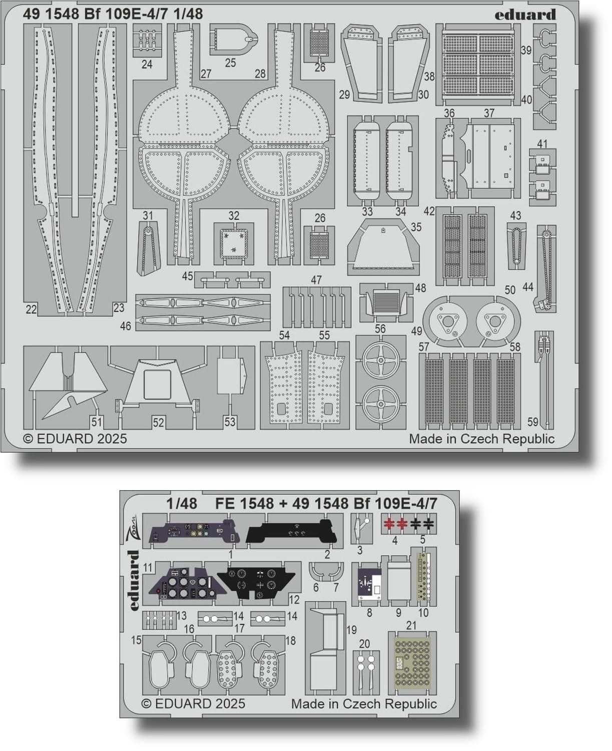 Eduard Etched Parts Plastic Model Kit Parts EDU491548 1/48 Bf109E-4/7 (for Tamiya) (Airplane)