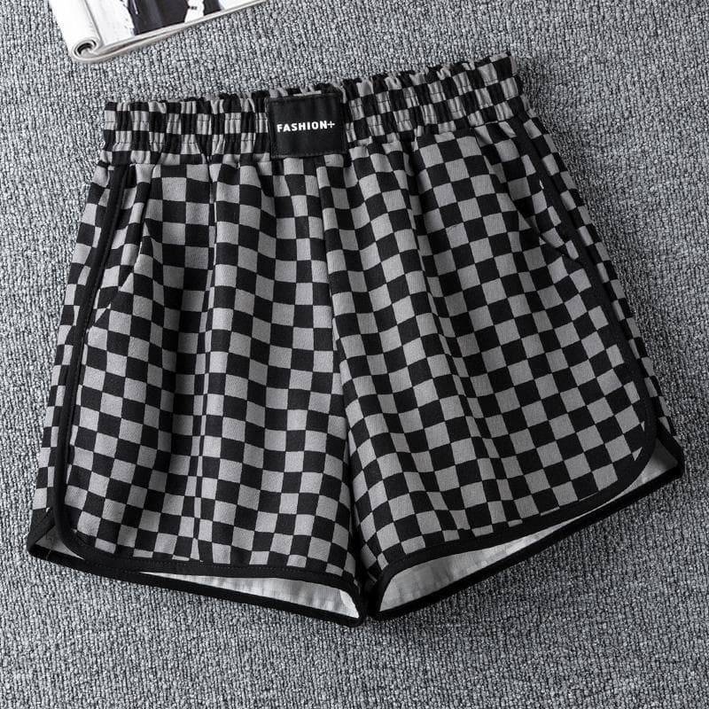 Summer Loose Large Size New Niche Versatile Plaid Shorts for Women 2XL grey