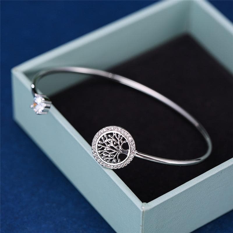 Luxury White Zircon Stone Bracelet Tree Of Life Adjustable Bracelets For Women Cute Wedding Bracelet silver