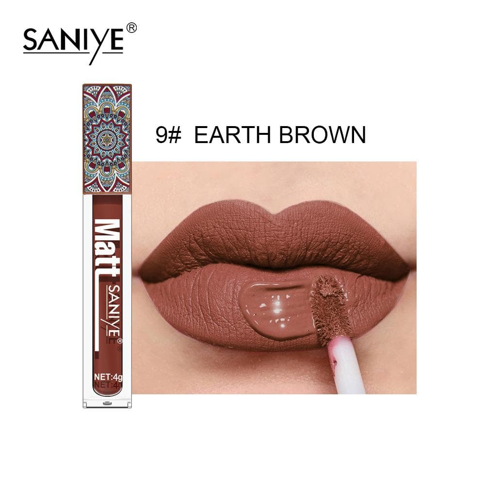 Waterproof Matte Nude Lip Gloss Brown Nude Pigment Dark Red Long Lasting Velvet Liquid Lipstick Women Makeup Lip Glaze 1PCS 09