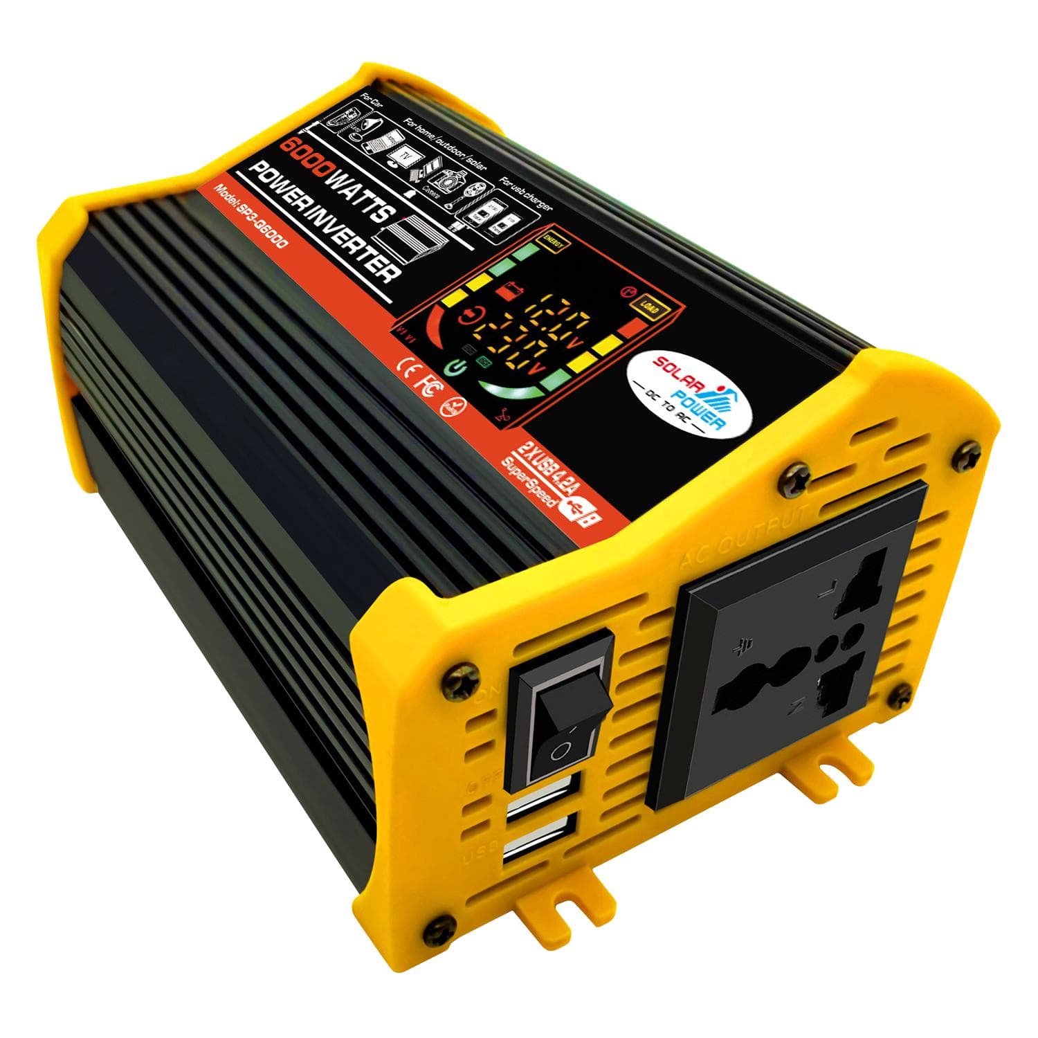 Modified Sine Wave Inverter High Frequency 6000W Peak Power Watt Power Inverter DC 12V to AC 220V black