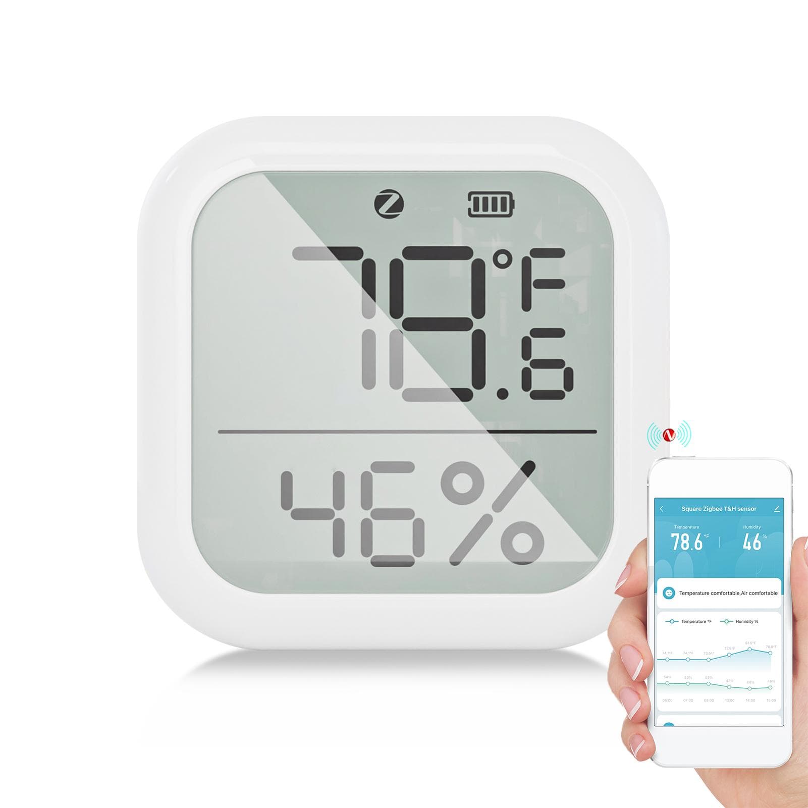 ZigBee Smart Hygrometer Thermometer Indoor Temperature and Humidity Sensor with App Control Large LCD Display white
