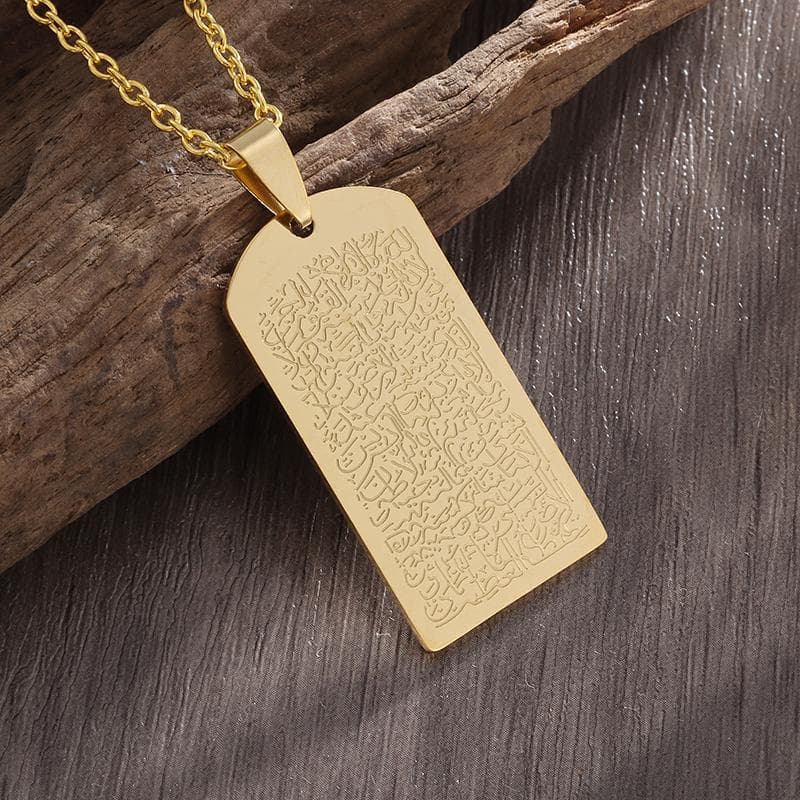 Stainless Steel Islamic Muslim Quran Verse Pendant Necklace Men Women Fourteenth Line Amulet Jewelry AL20132-Gold