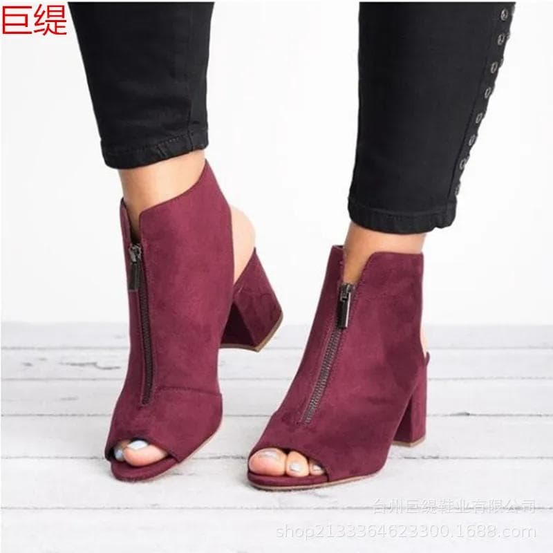 Fashion Women's Plus Size Fish Mouth Chunky Heel Sandals Elegant Medium Heel Women's Shoes Comfortable Peep Toe Shoes 43 burgundy