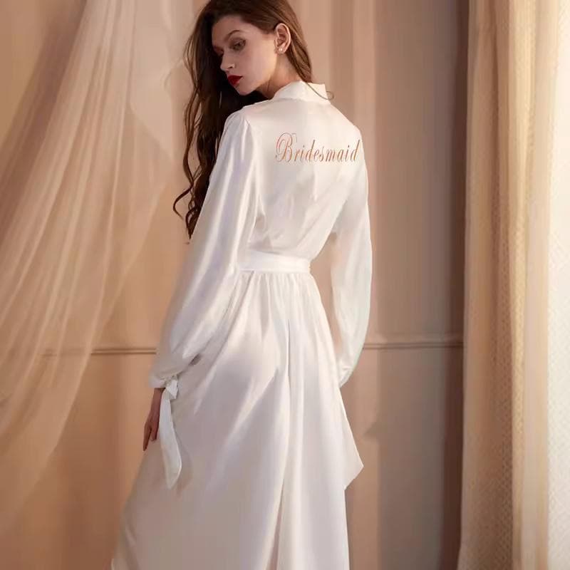 Real Silk Wedding Party Sister Team Bride Robe with Gold Letters Kimono Silk Pajamas Bridesmaid Bathrobe Mother Shower Sleepwear L