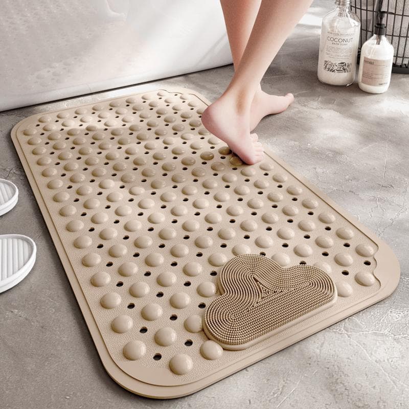 DEXI PVC Suction Cup Bath Mat, Non-Slip Bathroom Floor Mat for Shower and Tub 400MMx700MM khaki