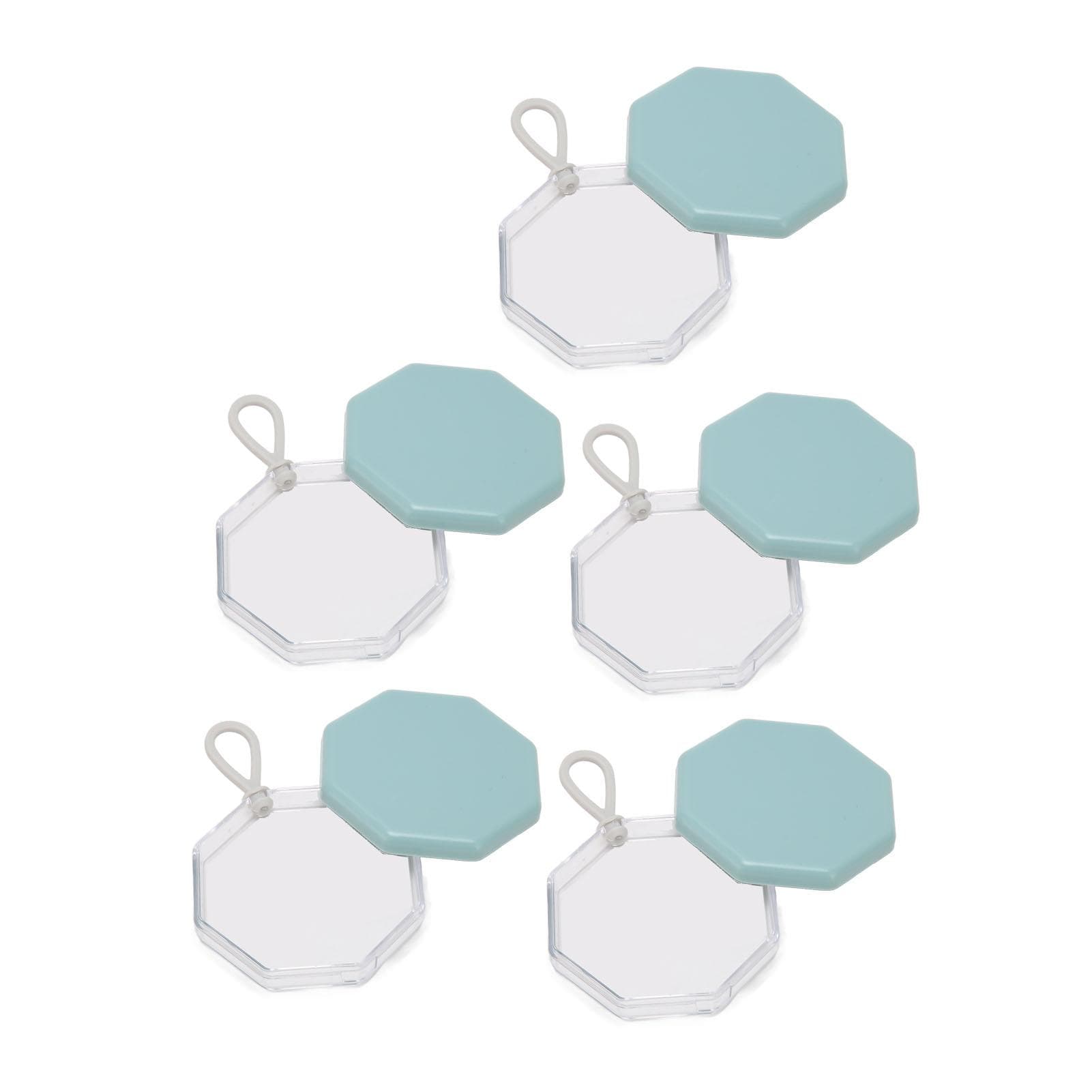 5pcs Portable Octagonal Makeup Puff Container Case Water Blue Powder Puff Storage Box Holder for