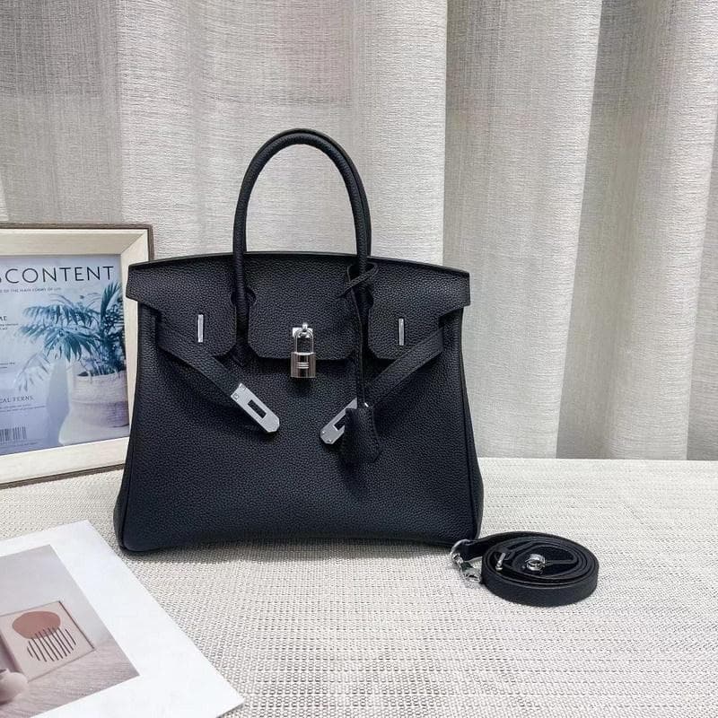New Gold Buckle Silver Buckle Layer Cowhide Togo Platinum Bag Genuine Leather Women's Bag Hand-held Bag 25x13x19cm