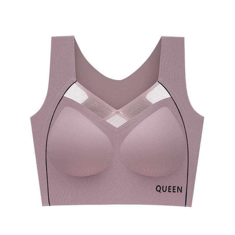 Seamless Beautiful Back Plus Size Underwear Women's Shockproof Upper Support Gathered Rims-free Sports Bra 2XL pink