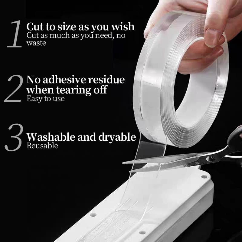 1/3/5M Ultra-strong Double-sided Adhesive Nano Tape Transparent Nano Reusable Washable Adhesive Tape Household Fixing Tape 1M&1mm