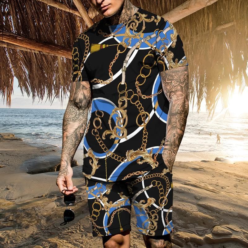 Men's Tracksuit Summer Short Sleeve Vintage T Shirt Shorts 2 Piece Set Clothes Streetwear Sportswear Male Oversized T-shirt Suit M