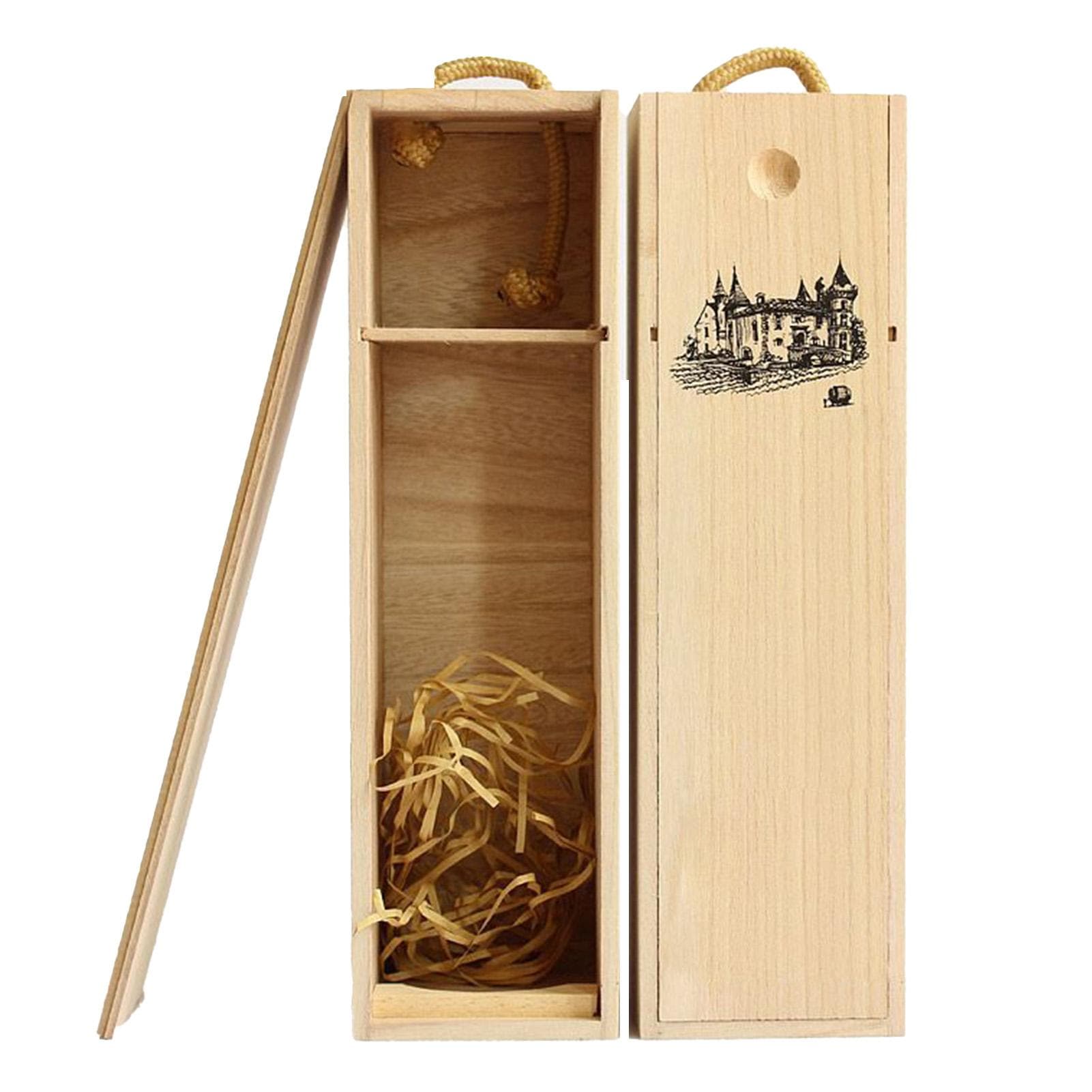 Single Bottle Wooden Wine Box with Lid Decorative Wood Grain Reusable Wine Storage Box