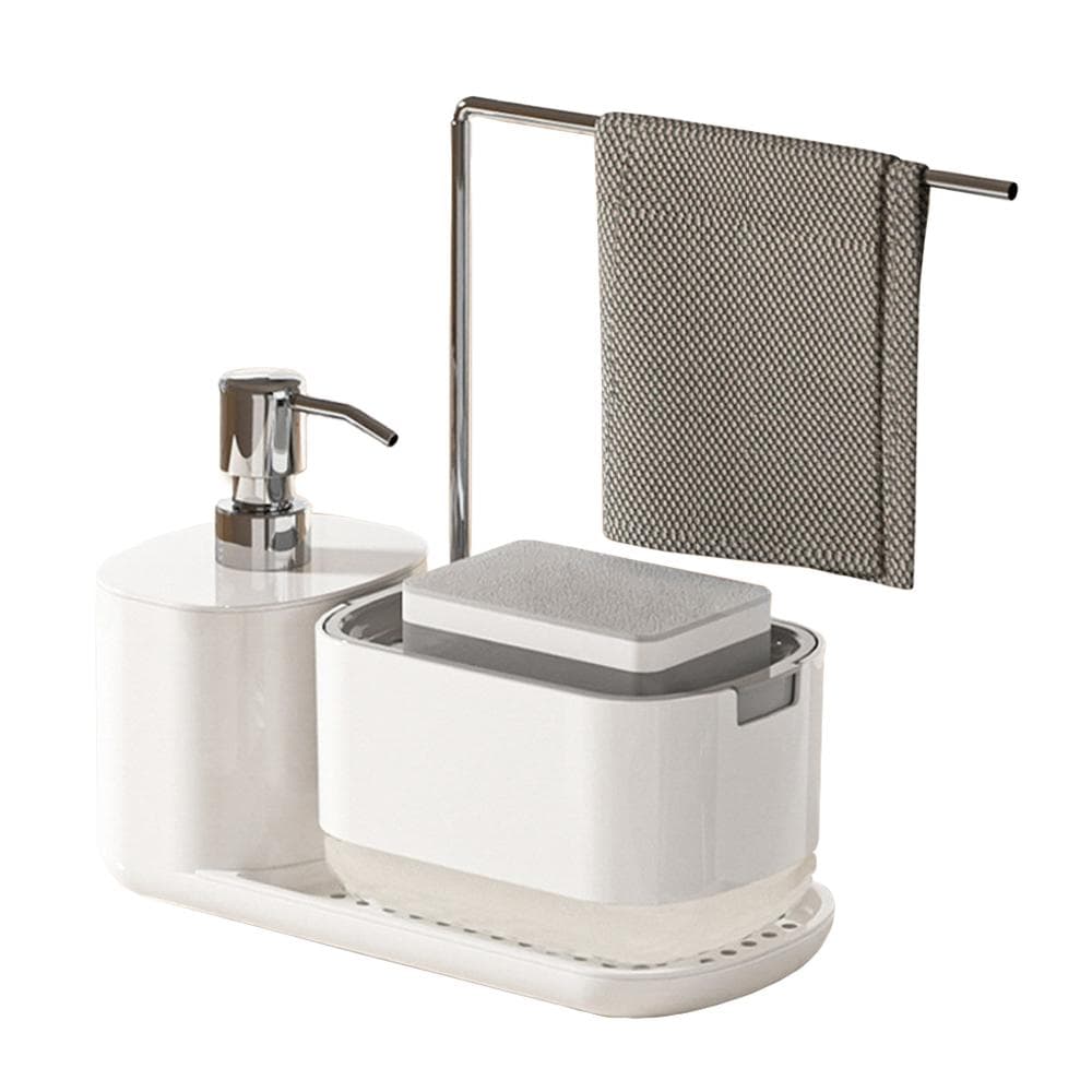 Hand and Dish Soap Dispenser Set, Soap Dispenser with Sponge Holder and Rag Holder Push-Type Liquid white