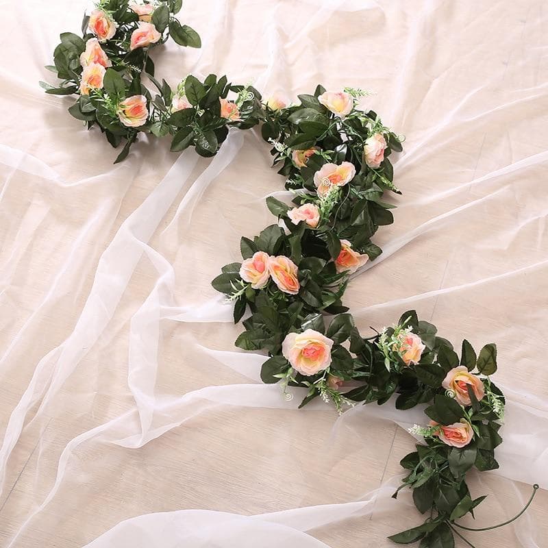 Silk Artificial Rose Vine Hanging Flowers for Wall Christmas Rattan Fake Plants Leaves Garland Romantic Wedding Home Decoration champagne