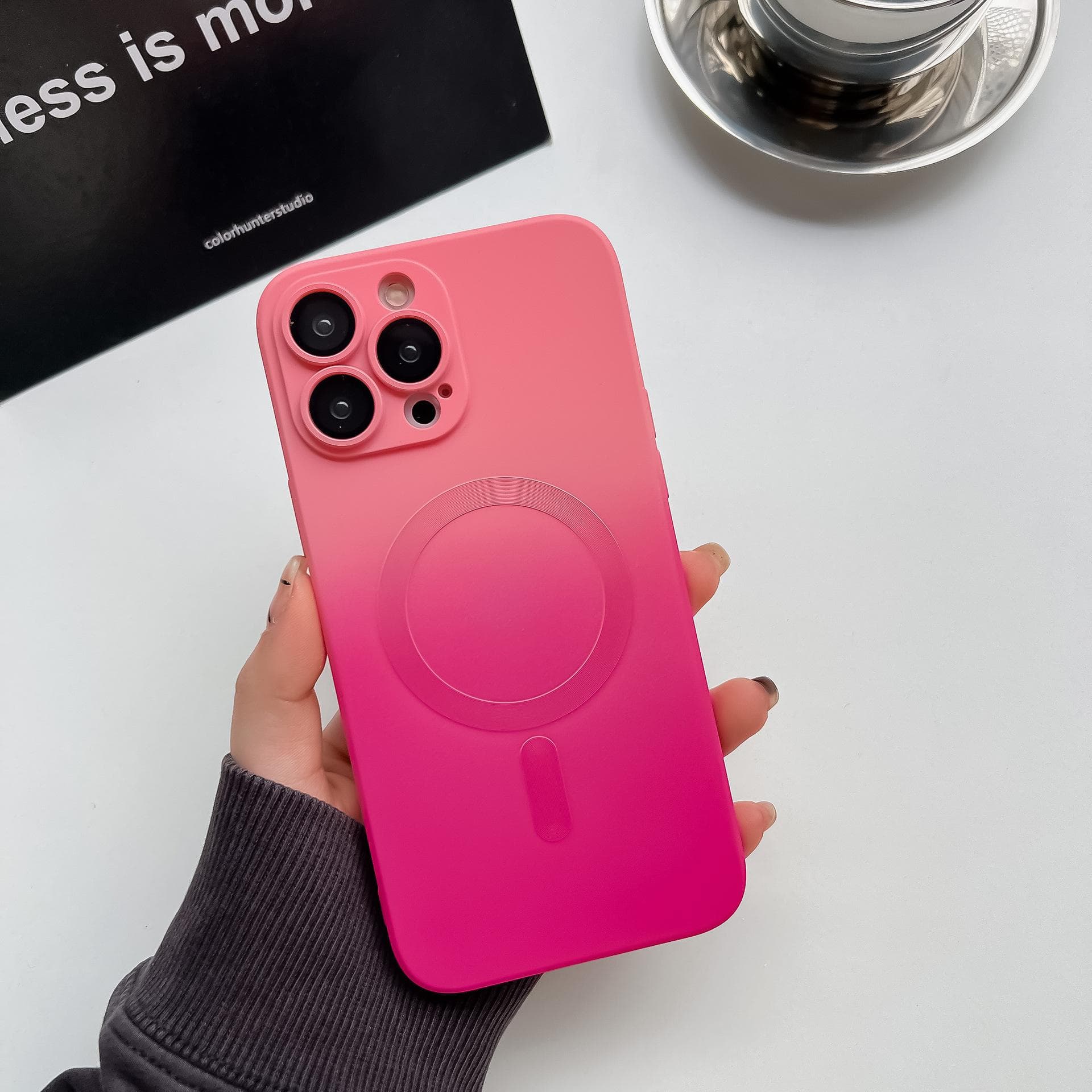 Applicable To IPhone 16 Gradient Dual-color Magnetic Charging Mobile Phone Case Apple 15 Lens Film Liquid Protection Case iphone 11pro