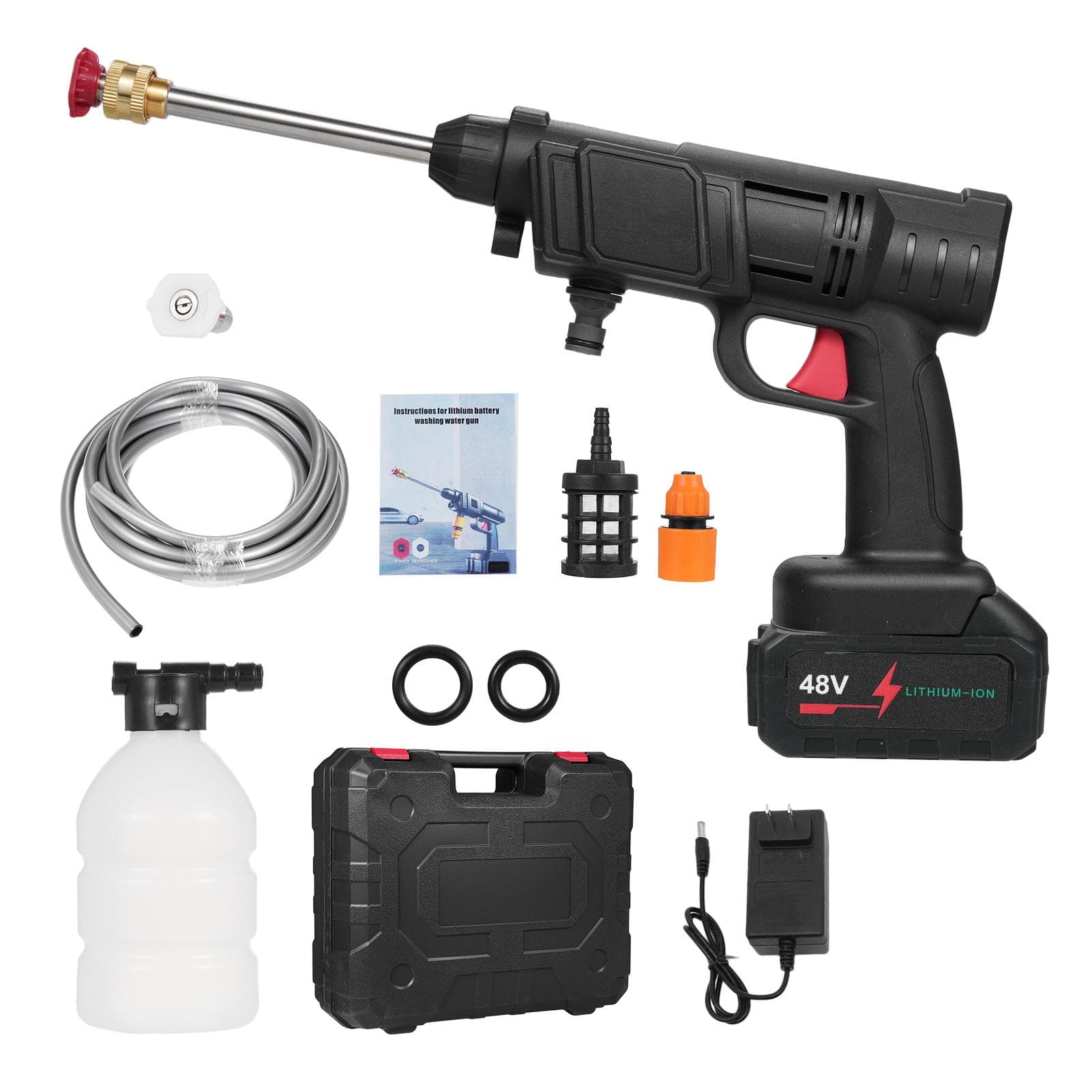 Portable Home High Pressure Washer 21V Lithium Battery Cordless Car Washing Machine Powerful Car US Plug & 1 Battery black