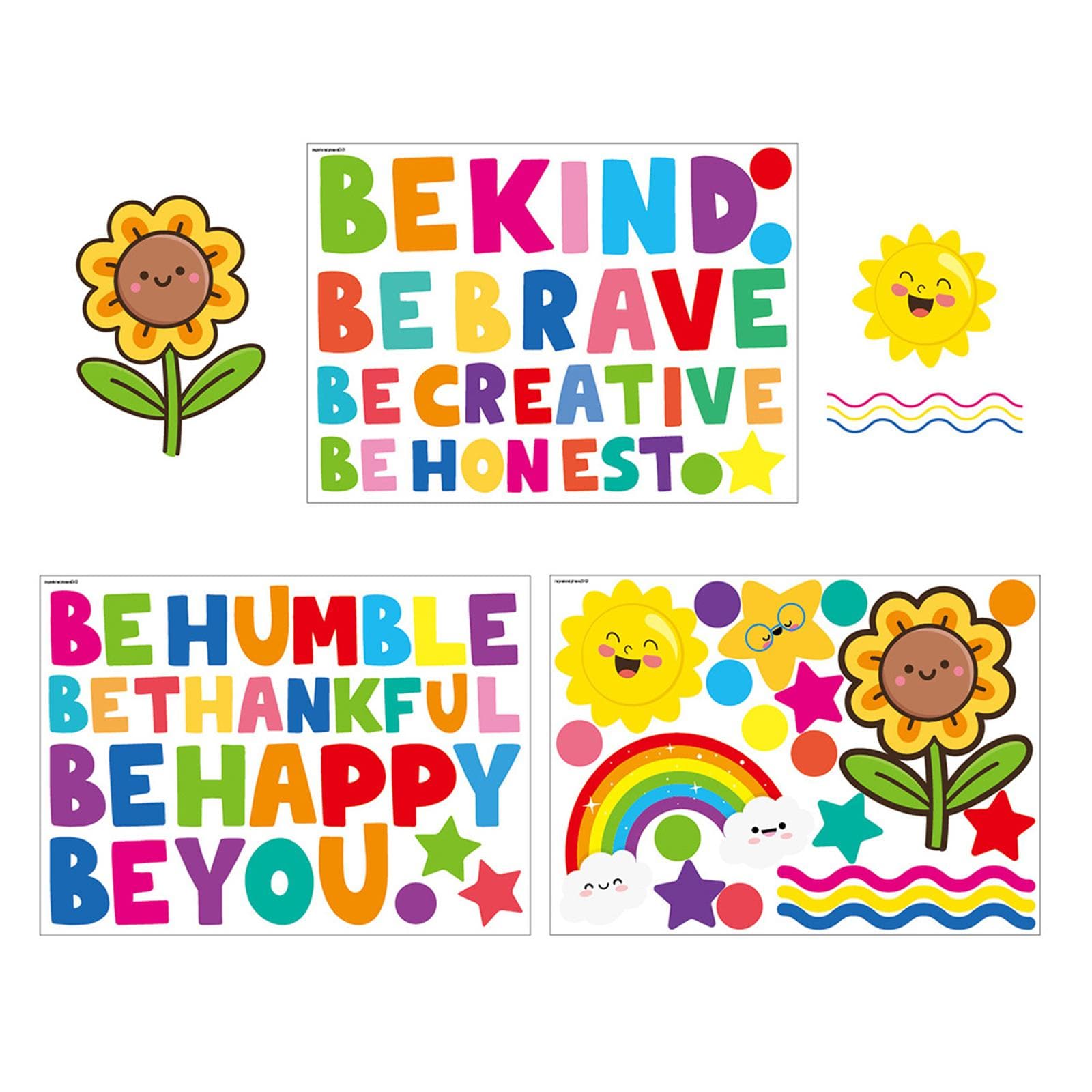 3 Sheets Cute Wall Decals DIY English Inspirational Phrases Theme Boys Kids Room Wall Stickers multicolour