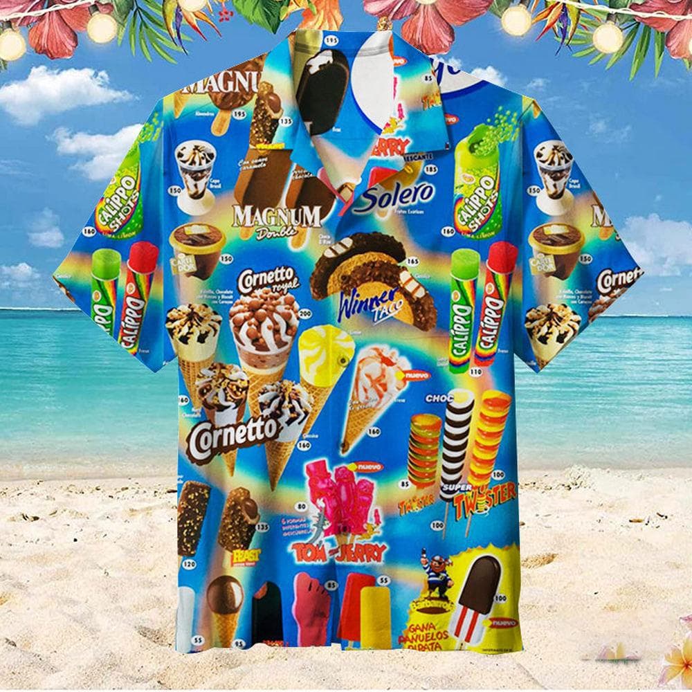 Hawaiian Shirt For Men Summer Ice Cream T-Shirt Beach Prints Short Sleeved Shirt Tops Casual Original Design Men's Clothing L