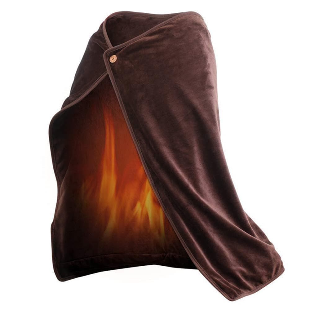 USB Electric Heating Shawl Detachable Washable Blanket Winter Knees Body Warmer Home Office Heated Blanket brown