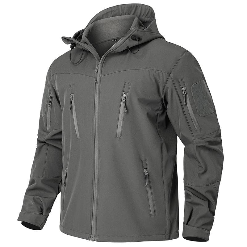 Men's Soft Shell Tactical Jacket Waterproof Warm Fleece Hooded Military Coat Winter Hiking Hunting Clothes Outerwear Outdoor Windbreaker USA Size S grey