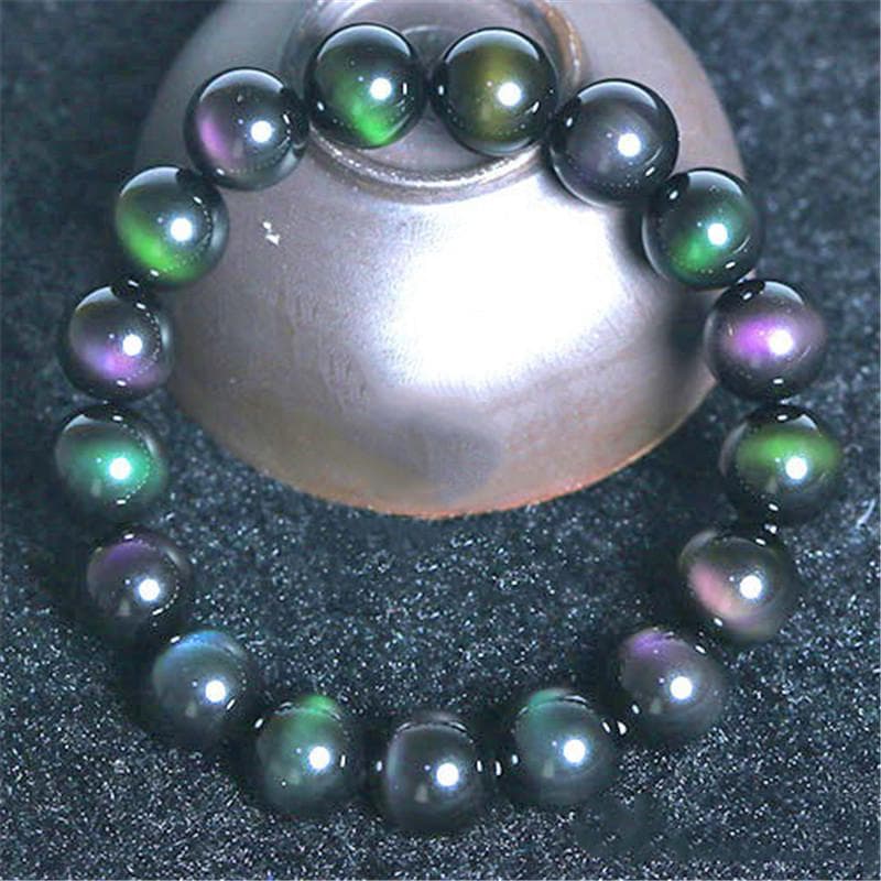 Simple Rainbow Eye Obsidian Beaded Women Men Natural Stone Bracelets Lucky Jewelry Accessories 10MM multicolour