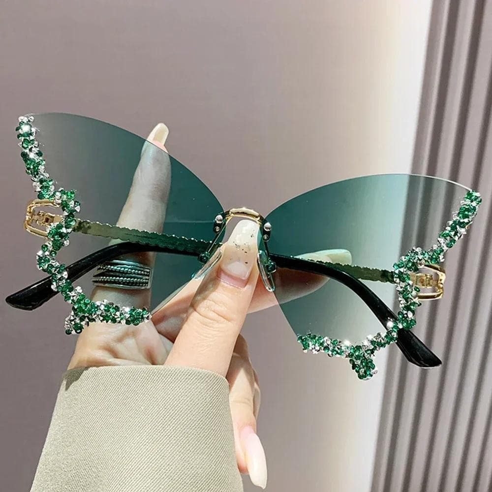 Y2K Luxury Diamond Butterfly Sunglasses Women Vintage Rimless Oversized Rhinestone Bling Shades Ladies Eyewear
