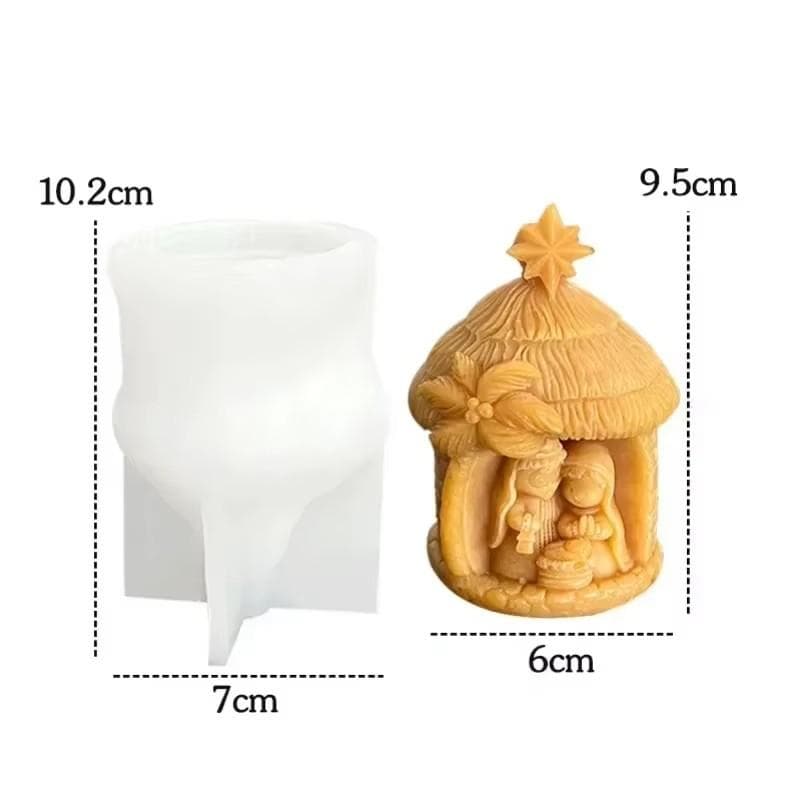 Holy Religion Nativity Silicone Candle Mold 3D Stone House Aromatherapy Plaster Soap Epoxy Crafts Casting Mould Gift