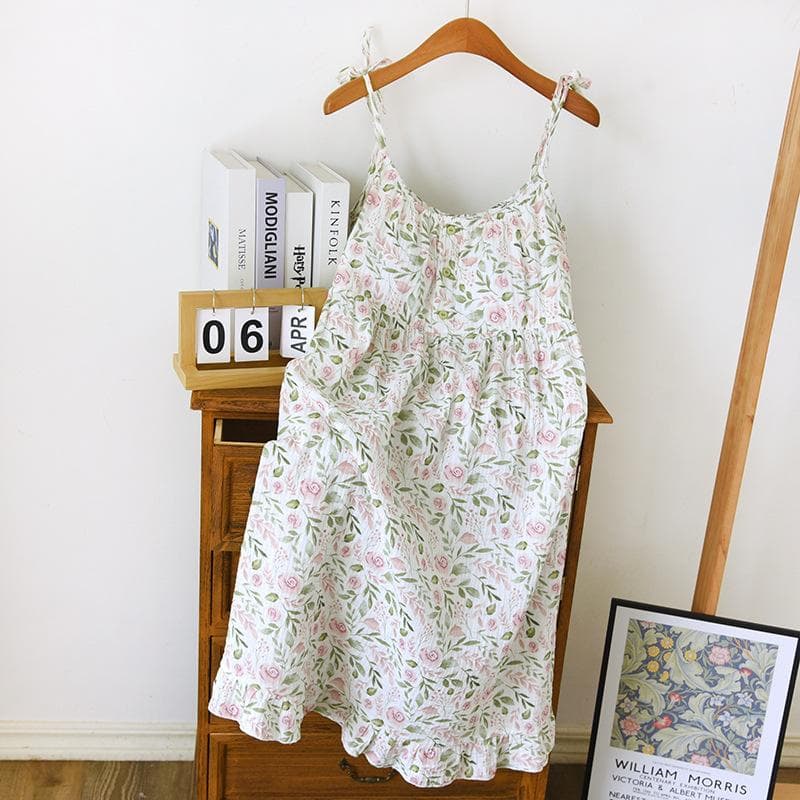 New Summer Nightdress Women's Slip Dress 100% Cotton Crepe Cool Skirt with Breast Pad Nightdress Ladies Lovely Home Wear XL