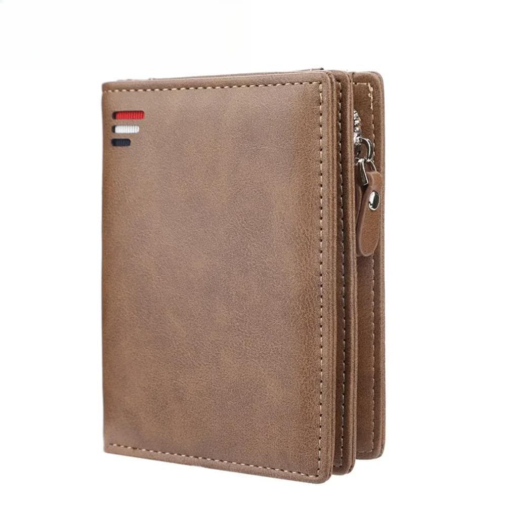 2024 New PU Leather Men Wallets High Quality Zipper Short Desigh Card Holder Male Purse Vintage Coin Holder Men Wallets khaki